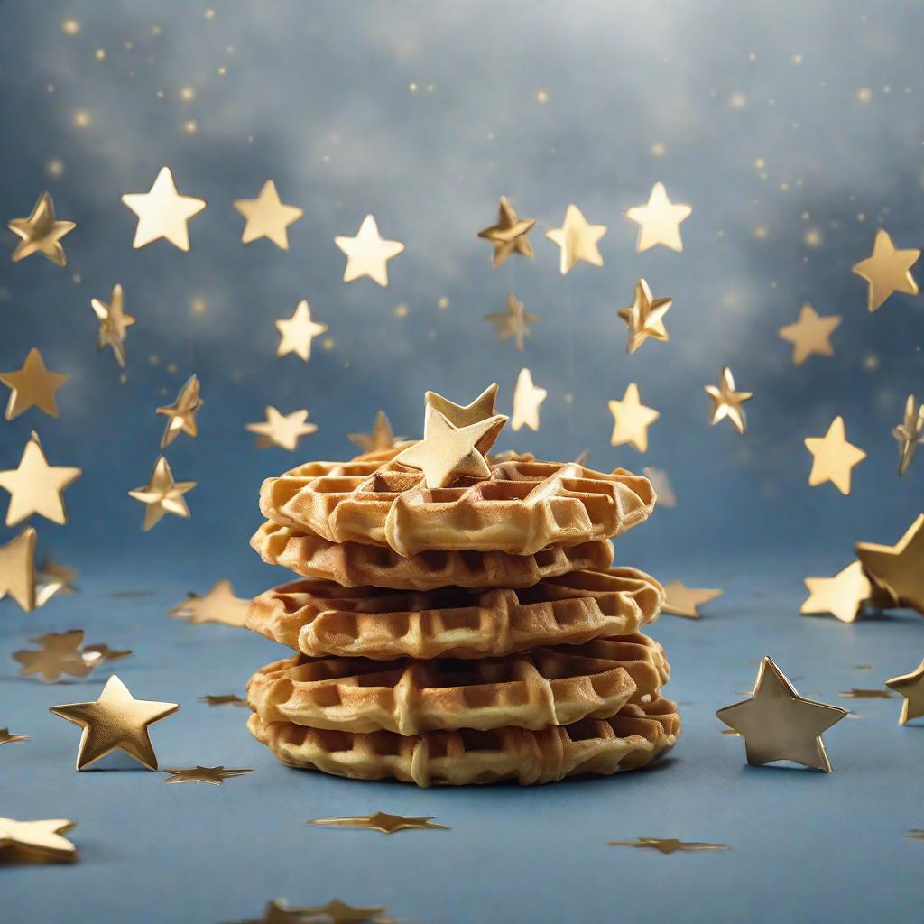  Blue waffel wirh golden Stars like the Europäern flag hyperrealistic, full body, detailed clothing, highly detailed, cinematic lighting, stunningly beautiful, intricate, sharp focus, f/1. 8, 85mm, (centered image composition), (professionally color graded), ((bright soft diffused light)), volumetric fog, trending on instagram, trending on tumblr, HDR 4K, 8K