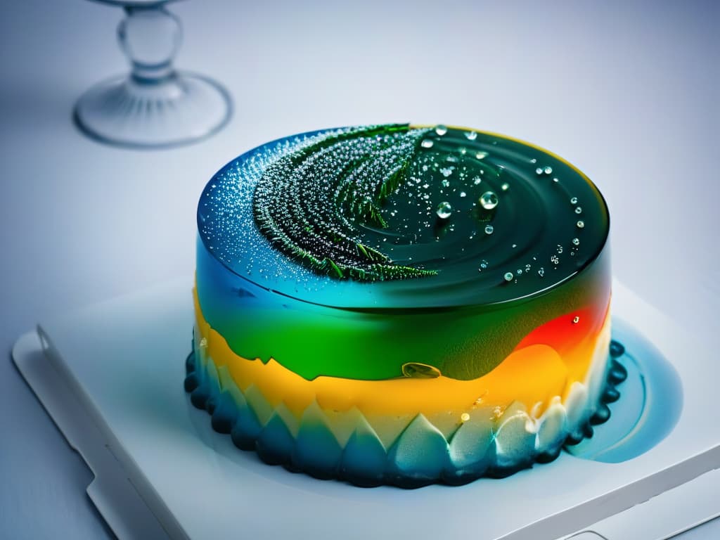  A closeup, ultradetailed image of a perfectly set and shimmering rainbowcolored jelly dessert, showcasing intricate patterns and textures in each layer, with tiny air bubbles adding a touch of whimsy and elegance. hyperrealistic, full body, detailed clothing, highly detailed, cinematic lighting, stunningly beautiful, intricate, sharp focus, f/1. 8, 85mm, (centered image composition), (professionally color graded), ((bright soft diffused light)), volumetric fog, trending on instagram, trending on tumblr, HDR 4K, 8K