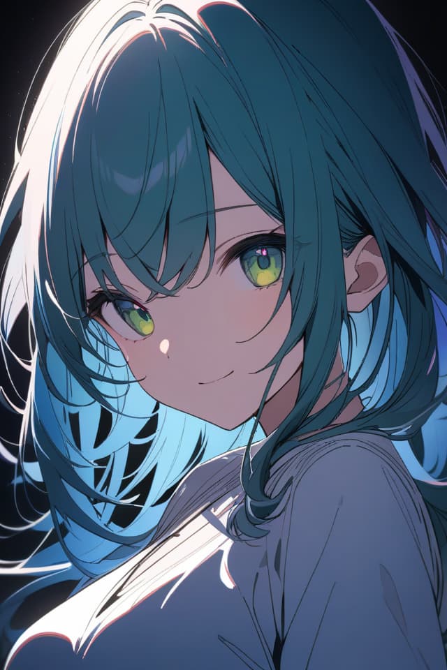  a beautiful blue haired girl,long messy hair,ultra detailed,best shadow,beautiful detailed deep green eyes,cute and beautiful face,shy smile,white shirt,upper body view,colorful,(masterpiece:1.2),(best quality:1.2),detailed background,high contrast,(best illumination,an extremely delicate and beautiful),((cinematic light)),hyper detail,dramatic light,intricate details,8k,anime,very aesthetic,, masterpiece, best quality,8k,ultra detailed,high resolution,an extremely delicate and beautiful,hyper detail