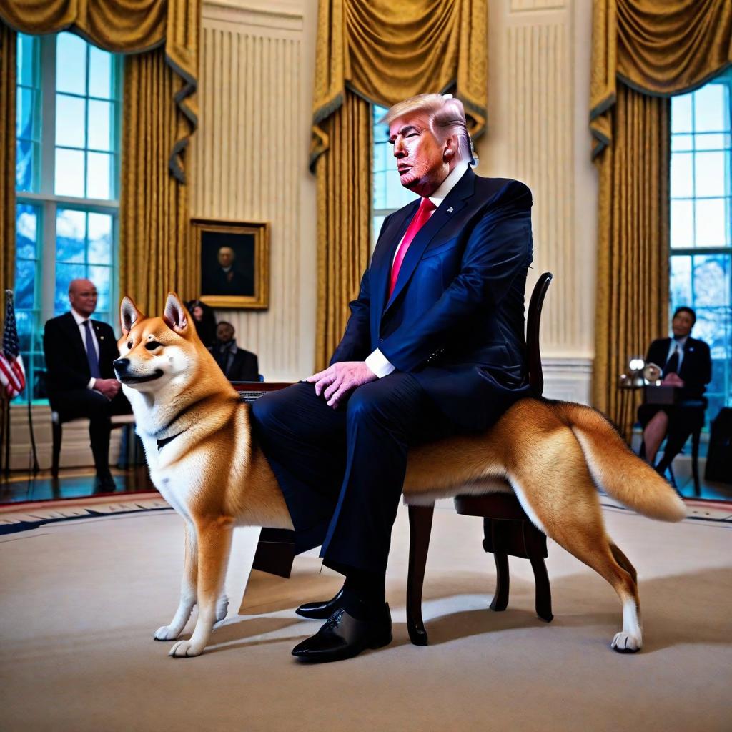  trump with a shiba sanin inu at the white house hyperrealistic, full body, detailed clothing, highly detailed, cinematic lighting, stunningly beautiful, intricate, sharp focus, f/1. 8, 85mm, (centered image composition), (professionally color graded), ((bright soft diffused light)), volumetric fog, trending on instagram, trending on tumblr, HDR 4K, 8K