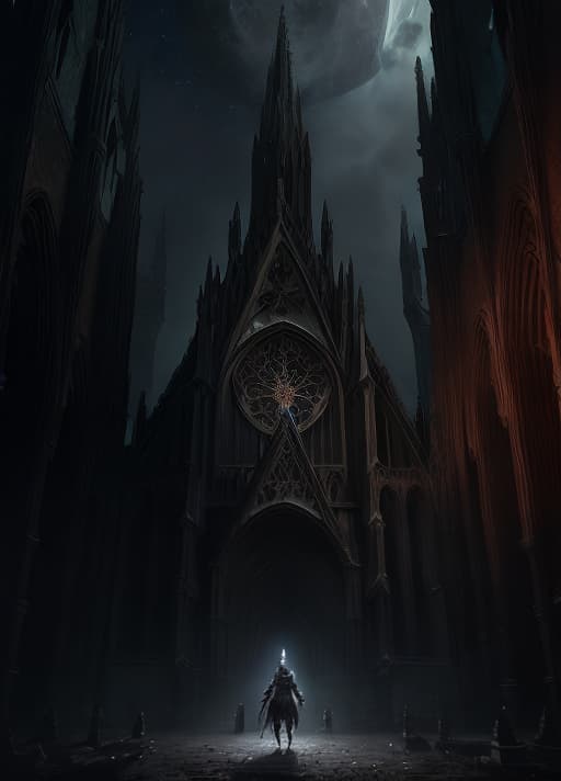  bloodborne, cathedral, amygdala, horror painting, elegant intricate artstation concept art by craig mullins detailed, dark cosmic sky