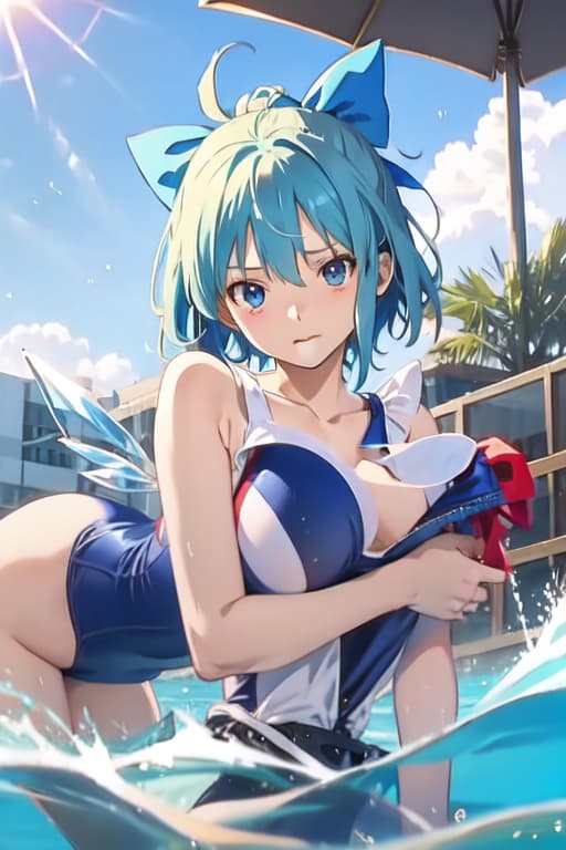  Cirno, one piece swimsuit, Ghibli style