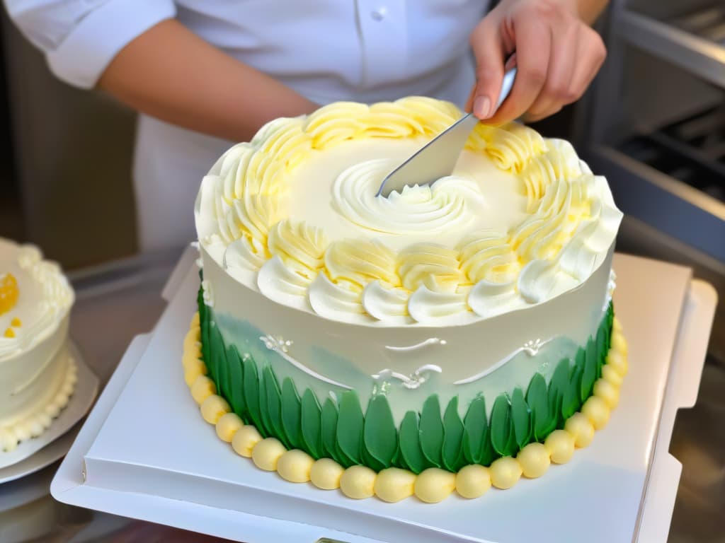  A closeup, ultradetailed image of a person with a disability joyfully decorating a cake in a professional bakery setting. The individual's hands, skillfully maneuvering icing on the cake, are the focal point, showcasing precision and determination. The minimalistic background highlights the vibrant colors of the frosting and the intricate details of the decoration process, emphasizing the theme of promoting independence through adapted baking techniques. hyperrealistic, full body, detailed clothing, highly detailed, cinematic lighting, stunningly beautiful, intricate, sharp focus, f/1. 8, 85mm, (centered image composition), (professionally color graded), ((bright soft diffused light)), volumetric fog, trending on instagram, trending on tumblr, HDR 4K, 8K