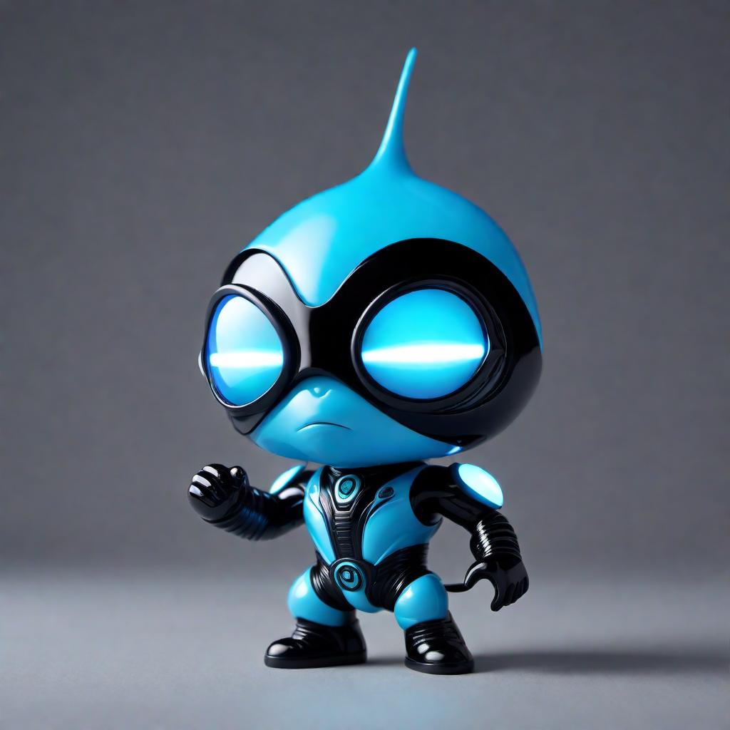  A very short, stylish alien in a cartoon style. The alien has a sleek luminous suit that shifts colors, with built-in gadgets on the cuffs and belt. Its skin is cerulean blue and it has large, black almond-shaped eyes. It's wearing round sunglasses and a custom-made futuristic hat with a glowing band. The alien has a swagger in its posture and oozes charisma. The background should be colorful and abstract to enhance the cartoonish and stylish aesthetics. hyperrealistic, full body, detailed clothing, highly detailed, cinematic lighting, stunningly beautiful, intricate, sharp focus, f/1. 8, 85mm, (centered image composition), (professionally color graded), ((bright soft diffused light)), volumetric fog, trending on instagram, trending on tumblr, HDR 4K, 8K