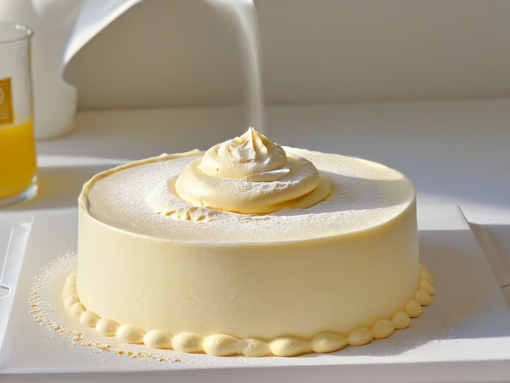  A closeup, ultradetailed image of a glossy, perfectly emulsified cream being gently folded into a fluffy, airy dough. The cream appears velvety smooth, with delicate air bubbles visible throughout the mixture. The dough is light and pillowy, showcasing a perfect balance of aeration and emulsification. The color palette is soft and neutral, emphasizing the textures and details of the ingredients. hyperrealistic, full body, detailed clothing, highly detailed, cinematic lighting, stunningly beautiful, intricate, sharp focus, f/1. 8, 85mm, (centered image composition), (professionally color graded), ((bright soft diffused light)), volumetric fog, trending on instagram, trending on tumblr, HDR 4K, 8K