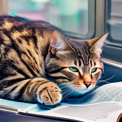 nvinkpunk Realistic image of a cat wearing headphones and reading glasses while riding a bus. hyperrealistic, full body, detailed clothing, highly detailed, cinematic lighting, stunningly beautiful, intricate, sharp focus, f/1. 8, 85mm, (centered image composition), (professionally color graded), ((bright soft diffused light)), volumetric fog, trending on instagram, trending on tumblr, HDR 4K, 8K