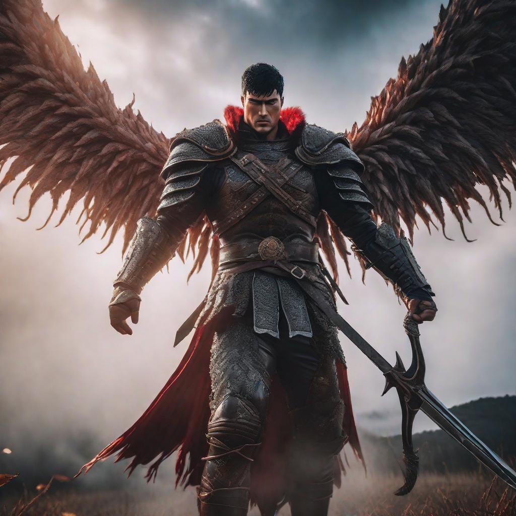  berserk hyperrealistic, full body, detailed clothing, highly detailed, cinematic lighting, stunningly beautiful, intricate, sharp focus, f/1. 8, 85mm, (centered image composition), (professionally color graded), ((bright soft diffused light)), volumetric fog, trending on instagram, trending on tumblr, HDR 4K, 8K