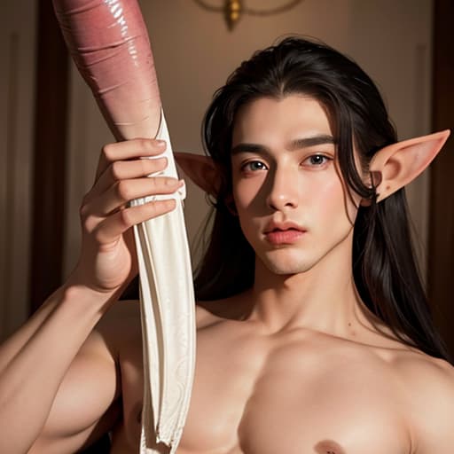  elf, emperor, handsome,without clothes, long black Hair,long Penis
