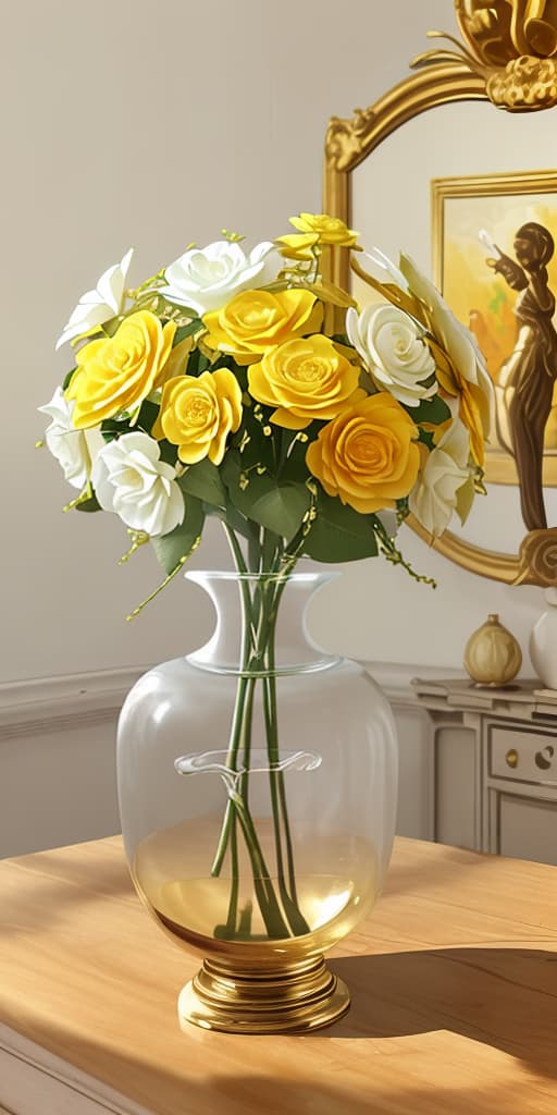  Ornate flower vase with yellow liquid