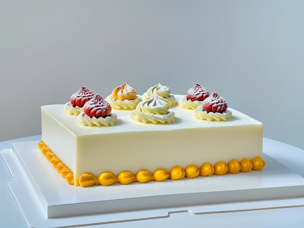  An ultradetailed, minimalist image of a pristine white marble countertop with an array of exquisite pastries and desserts meticulously arranged. Each dessert is a work of art, showcasing intricate piping, delicate sugar flowers, and shimmering glazes. The pastries vary in colors and shapes, from classic éclairs to modern entremets, all exuding elegance and sophistication. The soft lighting gently highlights the textures and details of each dessert, inviting the viewer to appreciate the craftsmanship and creativity behind advanced pastry techniques. hyperrealistic, full body, detailed clothing, highly detailed, cinematic lighting, stunningly beautiful, intricate, sharp focus, f/1. 8, 85mm, (centered image composition), (professionally color graded), ((bright soft diffused light)), volumetric fog, trending on instagram, trending on tumblr, HDR 4K, 8K