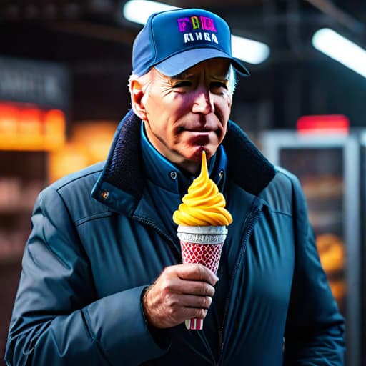  president joe biden of the united states, 8k photorealistic, cinematic lighting, HD, high details, dramatic, trending on artstation, full body, head shot, wearing a dunce cap, eating an ice cream cone, film still, stunning photography. Funny, anatomically correct, hyper realistic, super detailed, 4k uhd image, canon eos r3 hyperrealistic, full body, detailed clothing, highly detailed, cinematic lighting, stunningly beautiful, intricate, sharp focus, f/1. 8, 85mm, (centered image composition), (professionally color graded), ((bright soft diffused light)), volumetric fog, trending on instagram, trending on tumblr, HDR 4K, 8K