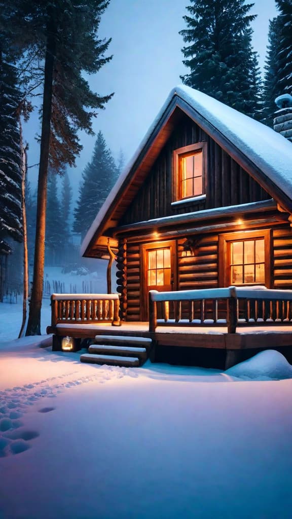  A cozy log cabin nestled in a snowy winter wonderland. hyperrealistic, full body, detailed clothing, highly detailed, cinematic lighting, stunningly beautiful, intricate, sharp focus, f/1. 8, 85mm, (centered image composition), (professionally color graded), ((bright soft diffused light)), volumetric fog, trending on instagram, trending on tumblr, HDR 4K, 8K