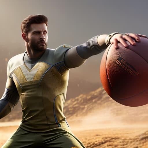 redshift style Football Wtiy hyperrealistic, full body, detailed clothing, highly detailed, cinematic lighting, stunningly beautiful, intricate, sharp focus, f/1. 8, 85mm, (centered image composition), (professionally color graded), ((bright soft diffused light)), volumetric fog, trending on instagram, trending on tumblr, HDR 4K, 8K