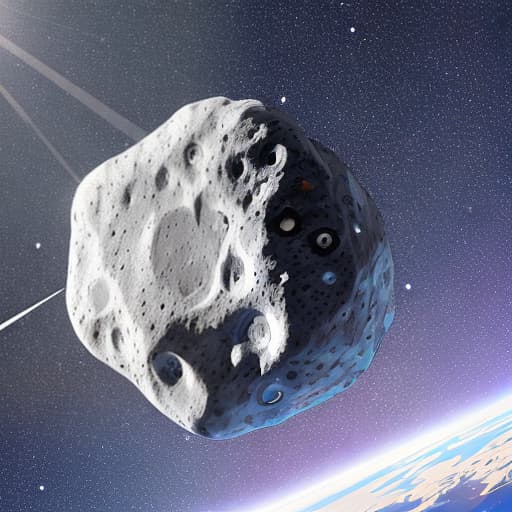  A huge, lonely meteorite in space with a very white background