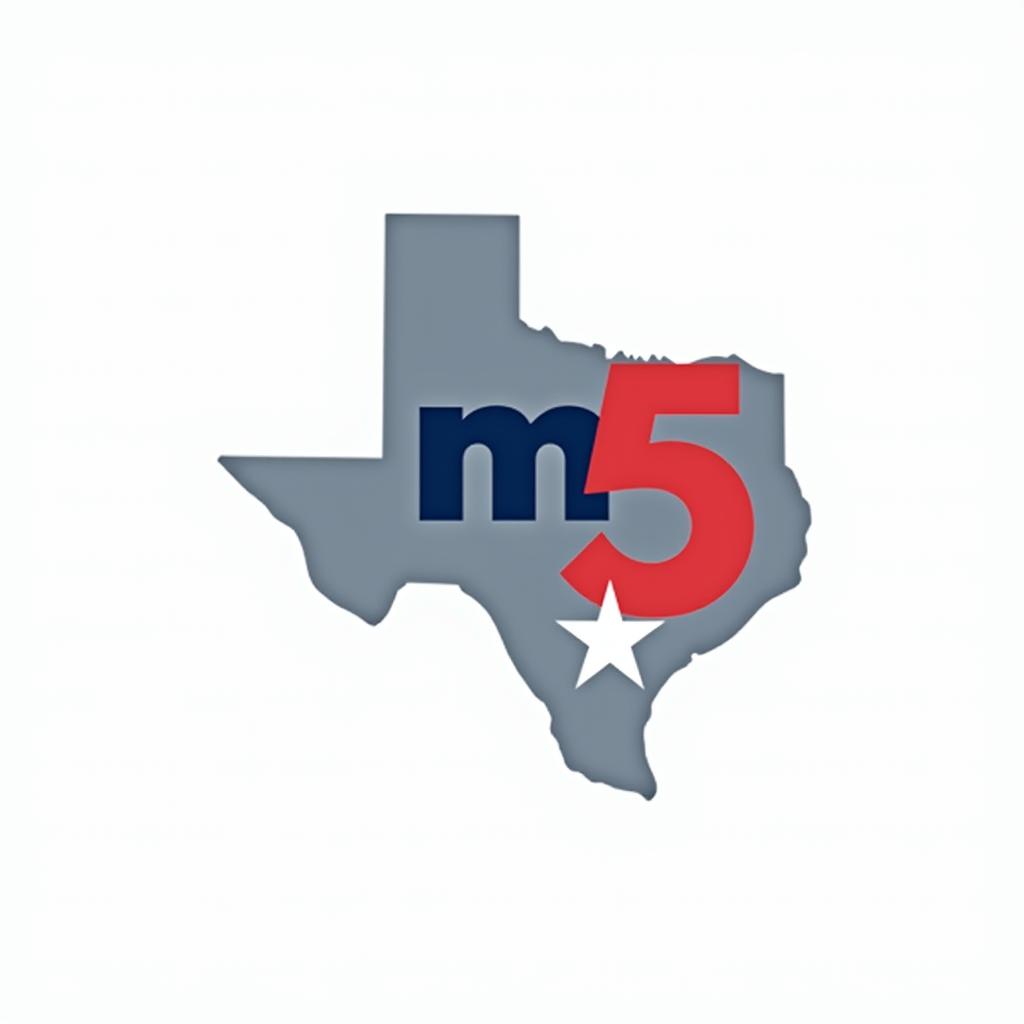  create a minimalist logo featuring the outline of texas. inside the outline, include the letters 'm5' in a bold, modern font: the 'm' in blue, the '5' in red, and a white star. use colors from the texas flag (blue, red, and white) for these elements. add the text 'custom homes and remodeling, llc' elegantly below or around the texas outline in a neutral color, like black or dark blue, to enhance readability while keeping the focus on the central design.