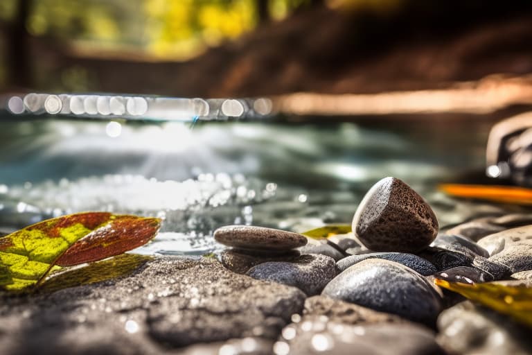  blur background with stones water sunlight leaves like real shoot