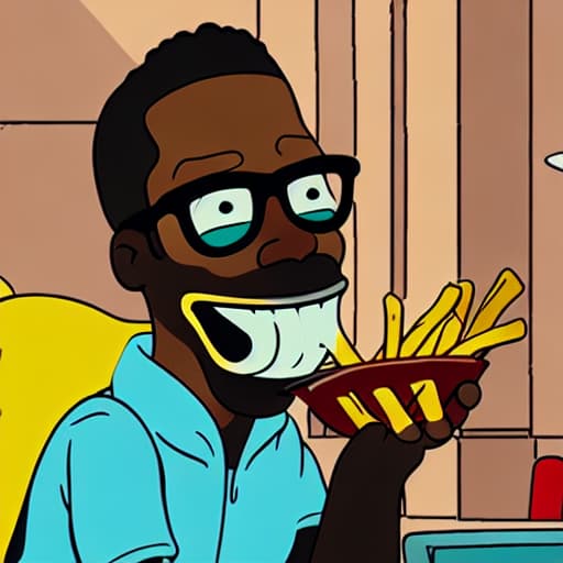  black man acting Crazy wile eating fries