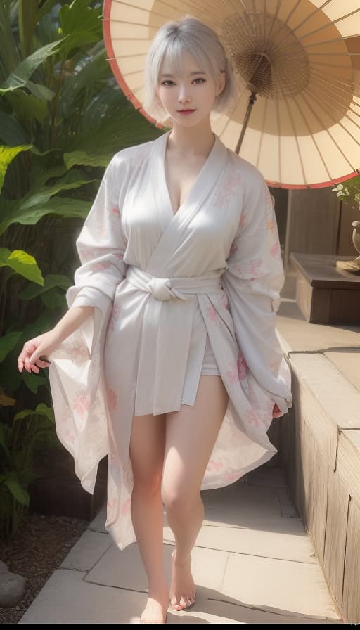  The kimono is large and the beautiful smile is attractive, the J cup gorgeous hair shortcut light silver hair is fascinating and beautiful hand, (Masterpiece, BestQuality:1.3), (ultra detailed:1.2), (hyperrealistic:1.3), (RAW photo:1.2),High detail RAW color photo, professional photograph, (Photorealistic:1.4), (realistic:1.4), ,professional lighting, (japanese), beautiful face, (realistic face)