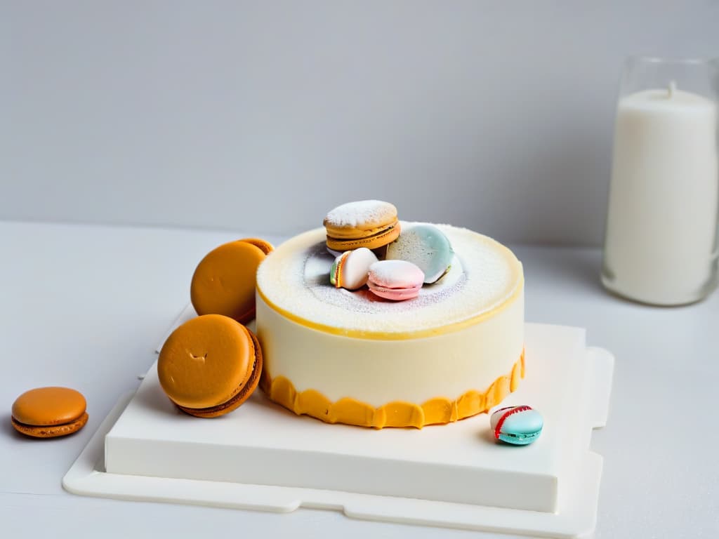  A highresolution, minimalist image featuring a pristine, white marble countertop adorned with an array of meticulously arranged colorful confectionery items such as macarons, petit fours, and delicate pastries. The soft, natural light highlights the intricate details of the desserts, casting subtle shadows that add depth to the composition. The overall aesthetic exudes elegance and sophistication, perfectly complementing the professional and inspiring tone of the article on designing the perfect setting for pastry competitions. hyperrealistic, full body, detailed clothing, highly detailed, cinematic lighting, stunningly beautiful, intricate, sharp focus, f/1. 8, 85mm, (centered image composition), (professionally color graded), ((bright soft diffused light)), volumetric fog, trending on instagram, trending on tumblr, HDR 4K, 8K