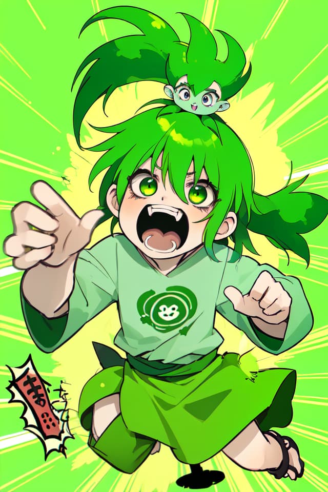  Green hair character Barakuraba, shouting