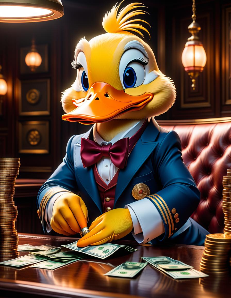  anime artwork Oil painting with large strokes, drops of paint, a duck named Scrooge McDuck sits at a table like a human, in his hands, a stack of money, while in his beak, a cigar, in the style of Pixar. . anime style, key visual, vibrant, studio anime, highly detailed hyperrealistic, full body, detailed clothing, highly detailed, cinematic lighting, stunningly beautiful, intricate, sharp focus, f/1. 8, 85mm, (centered image composition), (professionally color graded), ((bright soft diffused light)), volumetric fog, trending on instagram, trending on tumblr, HDR 4K, 8K