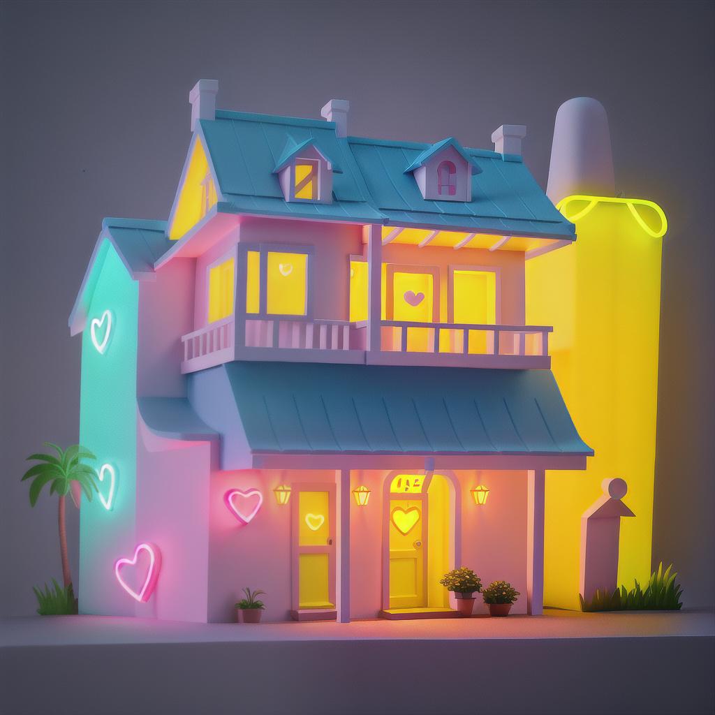  masterpiece, best quality, simple undetailed neon house with a heart drawing, neon details only, one line drawing style, all captured in stunning 8k resolution,