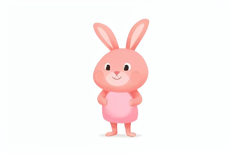  A slightly smiling pink rabbit, whole body