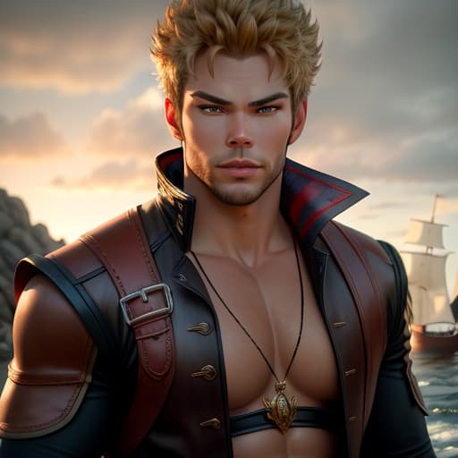  Kellan Lutz dressed as a pirate , hyperrealistic, high quality, highly detailed, perfect lighting, intricate, sharp focus, f/1. 8, 85mm, (centered image composition), (professionally color graded), ((bright soft diffused light)), trending on instagram, HDR 4K, 8K