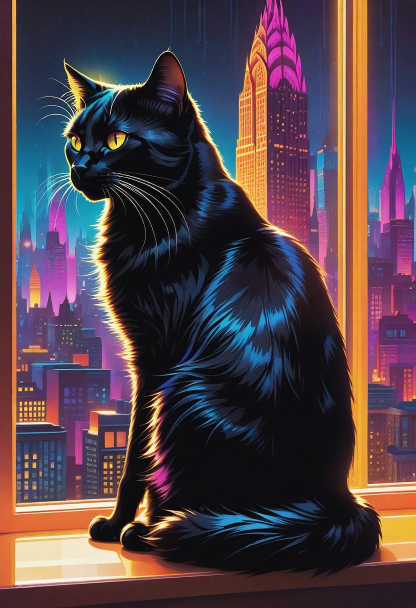  1. A sleek and mysterious black cat with mesmerizing, metallic Ferrofluid-inspired patterns flowing through its fur, reflecting vibrant colors in the soft, diffused lighting of a dimly-lit room.

2. An elegant cat perched on a windowsill, silhouetted against the illuminating glow of a neon cityscape, its fur rippling with liquid-like Ferrofluid patterns that shimmer with electric blues and purples.

3. A mischievous cat exploring a lush garden at dusk, its coat adorned with Ferrofluid-like patterns that undulate with natural hues of flora, creating a mesmerizing fusion of organic and metallic beauty. hyperrealistic, full body, detailed clothing, highly detailed, cinematic lighting, stunningly beautiful, intricate, sharp focus, f/1. 8, 85mm, (centered image composition), (professionally color graded), ((bright soft diffused light)), volumetric fog, trending on instagram, trending on tumblr, HDR 4K, 8K