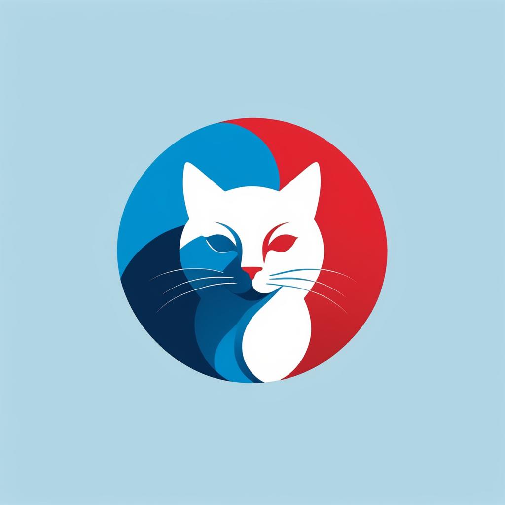  Logo, Minimalistic logo of a cat, blue and red background