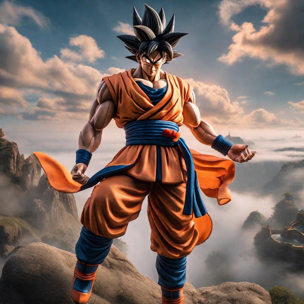  Goku fase dios hyperrealistic, full body, detailed clothing, highly detailed, cinematic lighting, stunningly beautiful, intricate, sharp focus, f/1. 8, 85mm, (centered image composition), (professionally color graded), ((bright soft diffused light)), volumetric fog, trending on instagram, trending on tumblr, HDR 4K, 8K