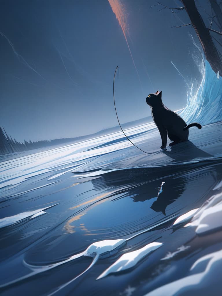  (small fish fishing:1.7、black cat that catches small fish、black cat fishing with a tail)、((icon、logotype design:1.4、symbol design))、black cat & small fish、(((on the frozen lake)))、best quality:1.4、masterpiece:1.4、ultra detailed texture、RAW photorealistic、absurd resolution、8K illustration、no background、💩、💩、💩、💩、💩、, masterpiece, best quality,8k,ultra detailed,high resolution,an extremely delicate and beautiful,hyper detail