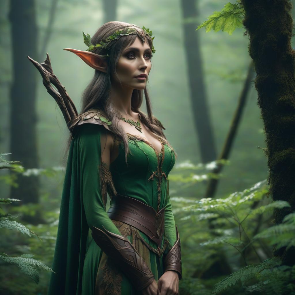  Forest elf hyperrealistic, full body, detailed clothing, highly detailed, cinematic lighting, stunningly beautiful, intricate, sharp focus, f/1. 8, 85mm, (centered image composition), (professionally color graded), ((bright soft diffused light)), volumetric fog, trending on instagram, trending on tumblr, HDR 4K, 8K