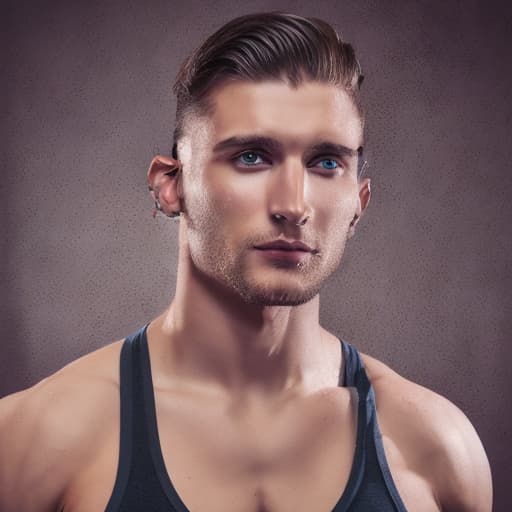 portrait+ style Russian queer fitness model brunette hunk dude face