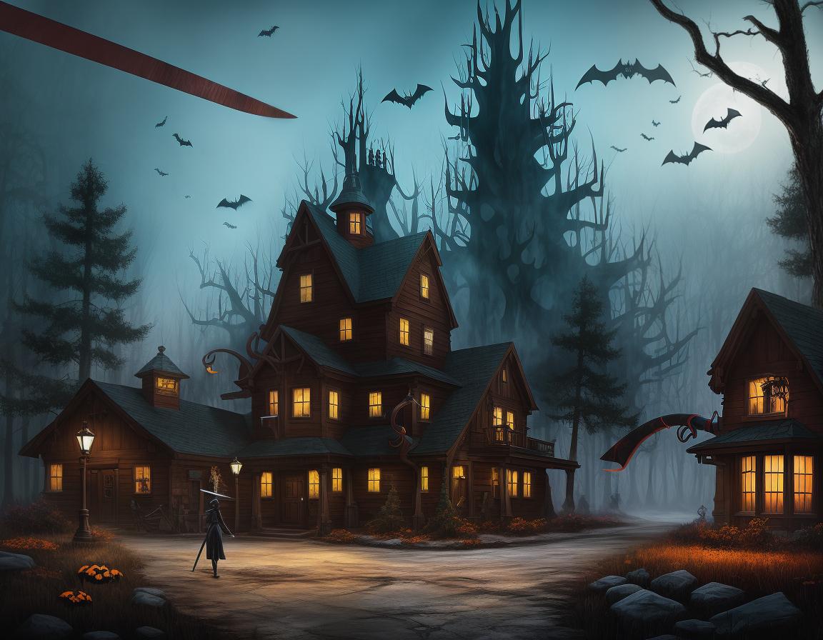  Disney cartoon style, an office in the hell, more realistic, halloween forest, scythe