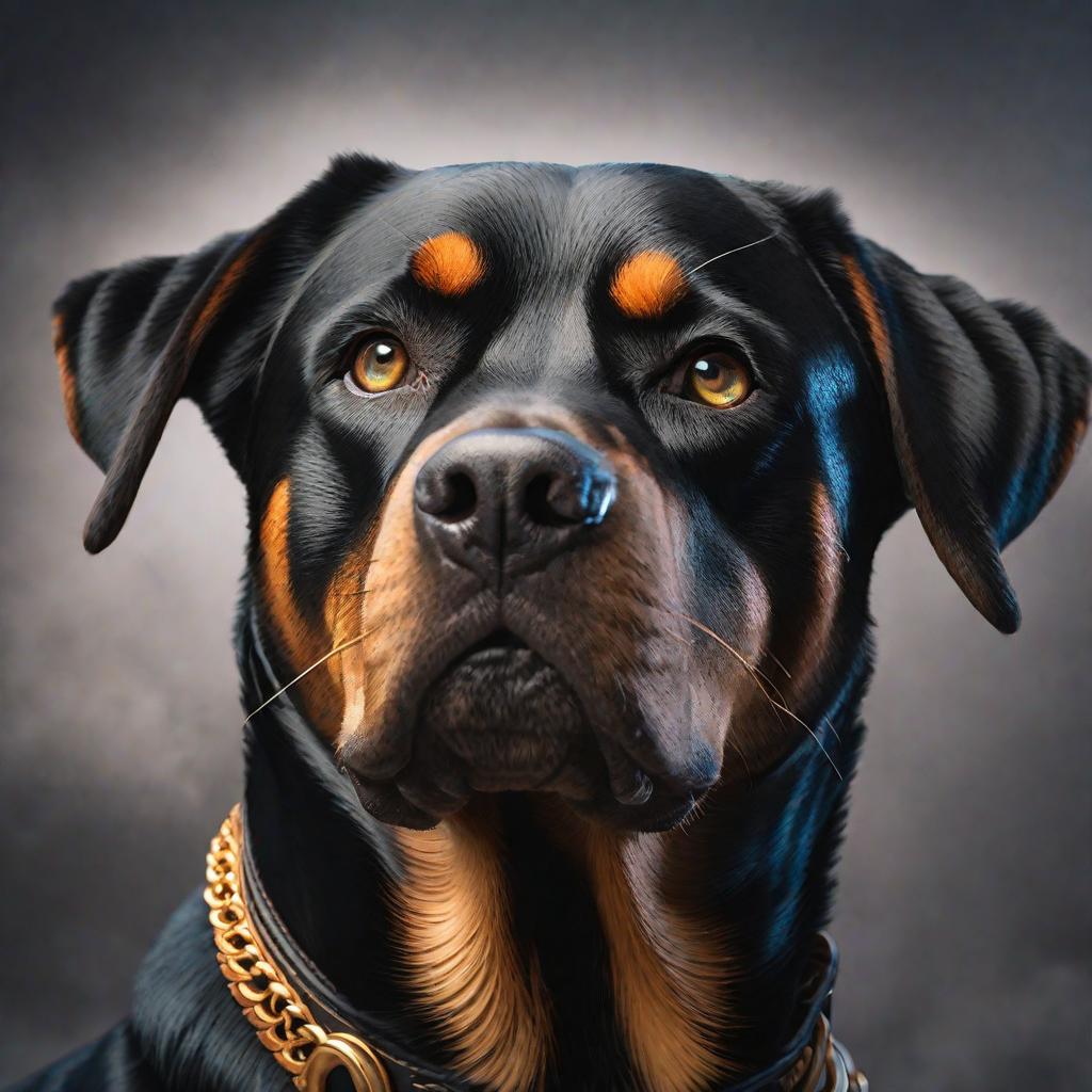  Perro rottweiler musculoso hyperrealistic, full body, detailed clothing, highly detailed, cinematic lighting, stunningly beautiful, intricate, sharp focus, f/1. 8, 85mm, (centered image composition), (professionally color graded), ((bright soft diffused light)), volumetric fog, trending on instagram, trending on tumblr, HDR 4K, 8K