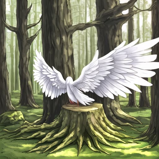   with white wings wood stump, in a forrest