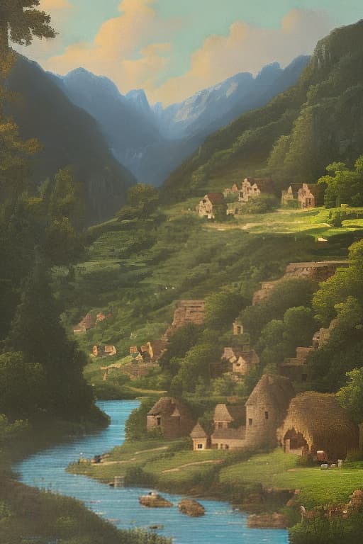  Village on a river in a mountain