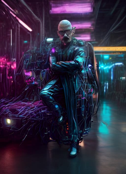mdjrny-v4 style (Cyberpunk aesthetic), ultra high definition, (extremely detailed characters), (hyper realistic textures), advanced cybernetic enhancements, (neon drenched urban backdrop), (dramatic contrast lighting), (vibrant color palette), (meticulously designed outfits), (futuristic accessories), (dynamic poses), (expressive facial features), (4K ultra HD clarity), (8K resolution), (depth of field effect), (bokeh lighting effects), (professional composition), (artistic color grading), (soft shadowing), (ambient occlusion), (ray tracing reflections), (surreal atmosphere), (immersive environment), (signature cyberpunk elements), (innovative design), (cutting edge fashion), (photo realistic skin tones), (detailed texture mapping), (sophisticated lighting