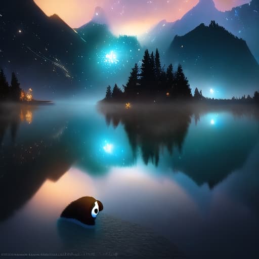  Nighttime nature landscape galaxy mountain water star beauty panda funny hyperrealistic, full body, detailed clothing, highly detailed, cinematic lighting, stunningly beautiful, intricate, sharp focus, f/1. 8, 85mm, (centered image composition), (professionally color graded), ((bright soft diffused light)), volumetric fog, trending on instagram, trending on tumblr, HDR 4K, 8K