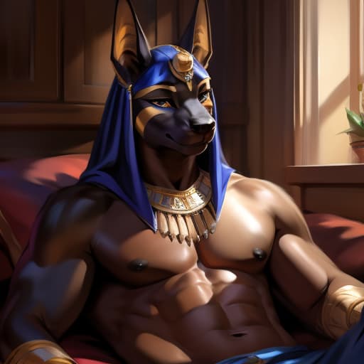  By chunie, anubis, after sex, open eyes, digital art, masterpiece, 4k, fine details,