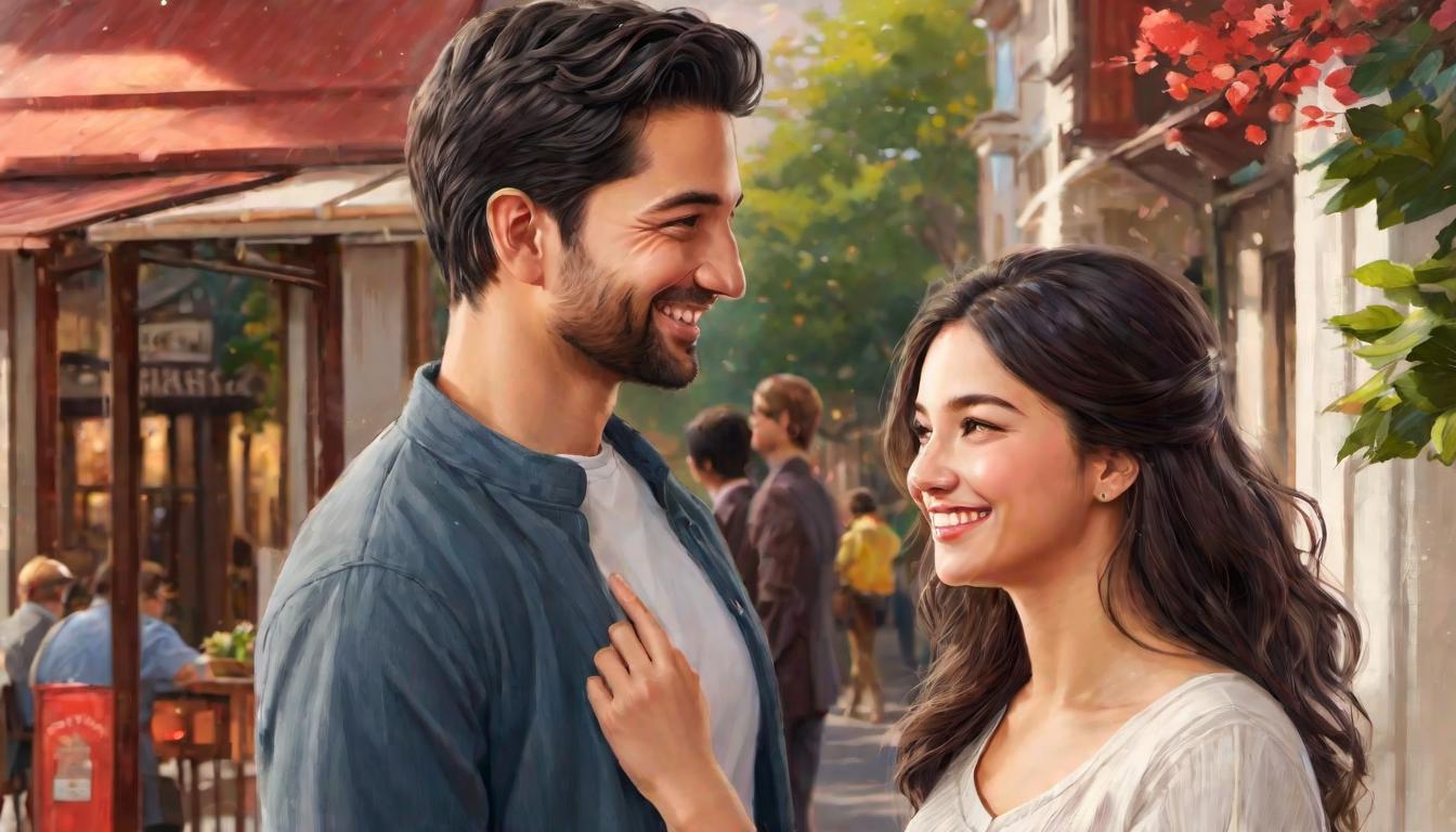  digital illustration, two people in deep conversation, warm smiles, genuine connection, soft background, emphasis on authenticity, heartfelt interactions, looking at viewer, dynamic pose, (intricate details, masterpiece, best quality)