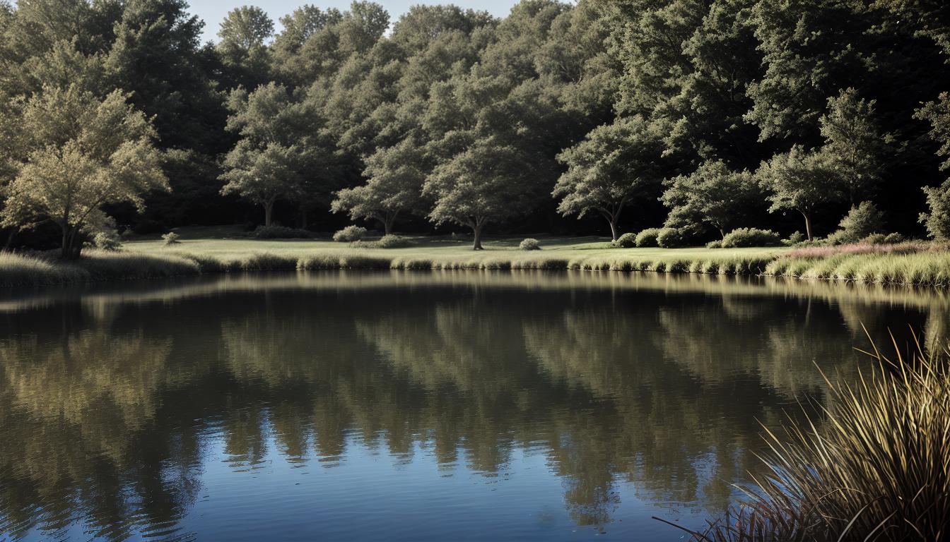  digital illustration, A person looking at their reflection in a calm pond, strength, discovery, self awareness, looking at viewer, dynamic pose, (intricate details, masterpiece, best quality)