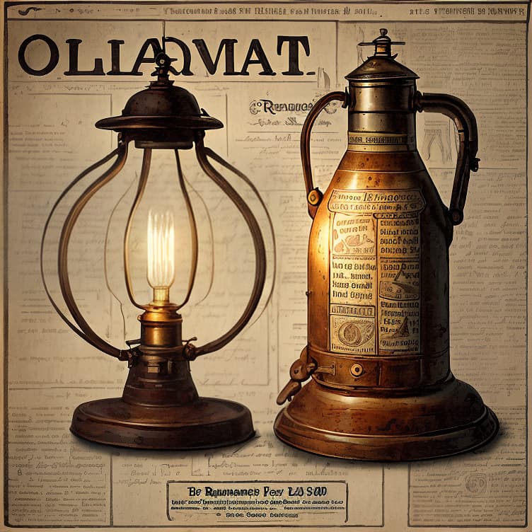  Create a vintage oil lamp advertisement of 1850 so old newspaper and the overall feel is renaissance vintage.