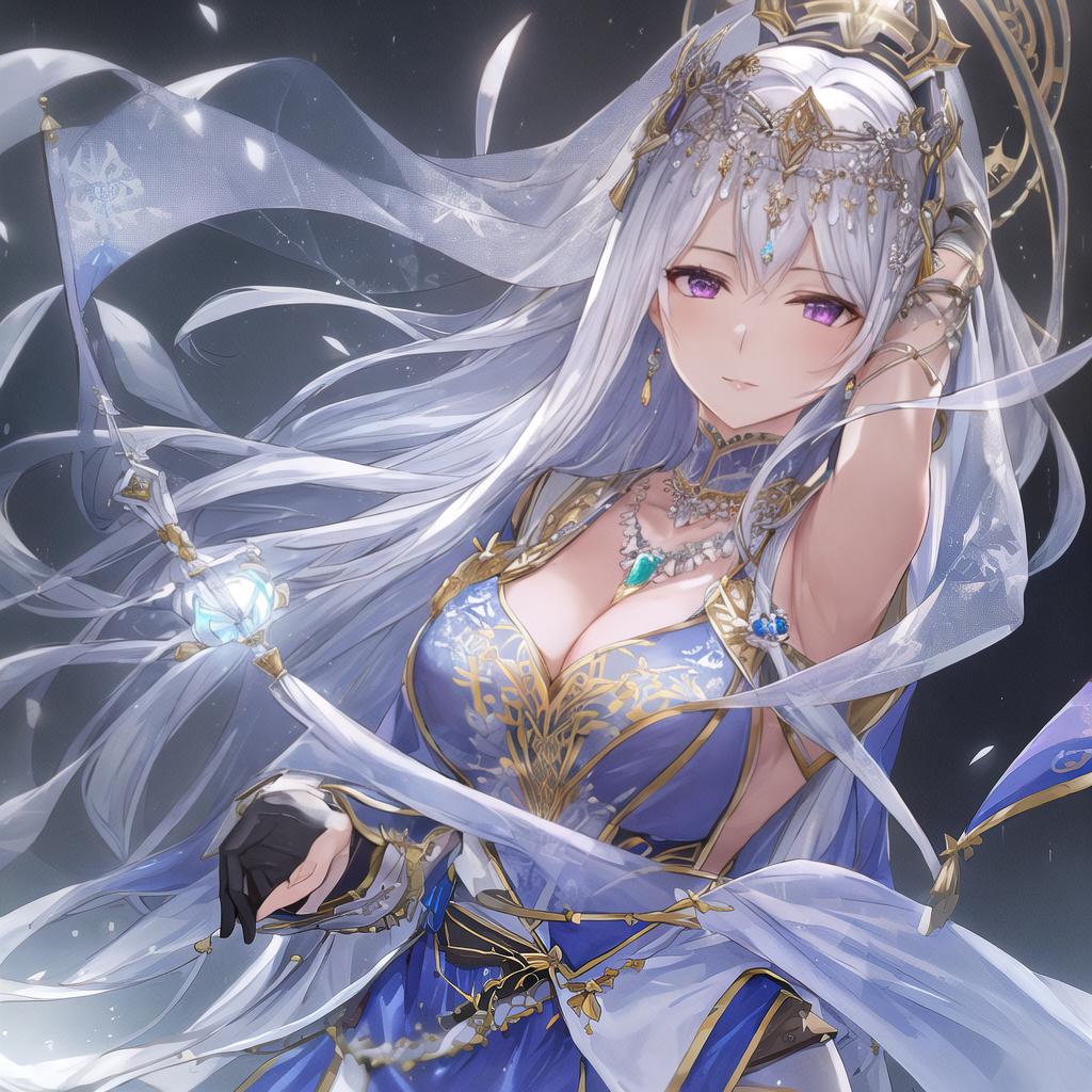  portrait, masterpiece, best quality, high res, (solo:1.5), 1female, fairly white skin, long blue silver hair, purple eyes, queen tiara, silk cloths, necklace, beautiful, soothing expression, front shot, illustration, high res, good detailed hyperrealistic, full body, detailed clothing, highly detailed, cinematic lighting, stunningly beautiful, intricate, sharp focus, f/1. 8, 85mm, (centered image composition), (professionally color graded), ((bright soft diffused light)), volumetric fog, trending on instagram, trending on tumblr, HDR 4K, 8K