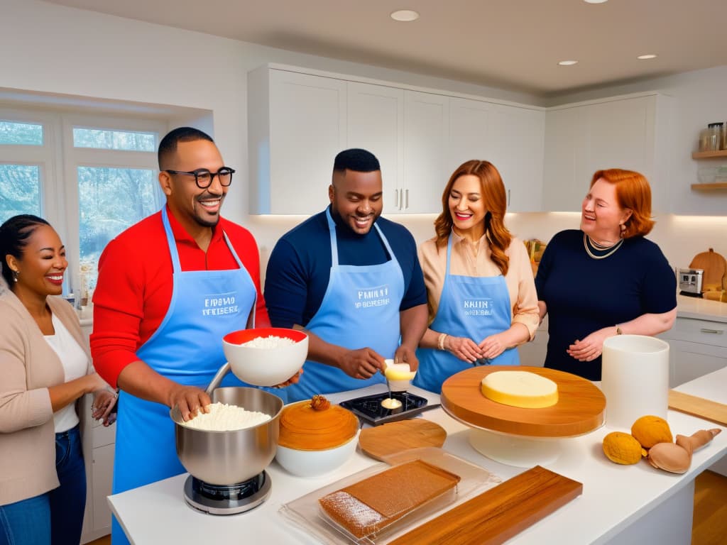  An ultradetailed image of a diverse group of people with various physical limitations, joyfully baking together in a bright and airy kitchen filled with adaptive baking tools and ingredients. Each individual is focused and engaged in the baking process, showcasing determination and resilience. The scene captures a sense of community, support, and empowerment, emphasizing the inclusivity and accessibility of the baking experience for all. hyperrealistic, full body, detailed clothing, highly detailed, cinematic lighting, stunningly beautiful, intricate, sharp focus, f/1. 8, 85mm, (centered image composition), (professionally color graded), ((bright soft diffused light)), volumetric fog, trending on instagram, trending on tumblr, HDR 4K, 8K