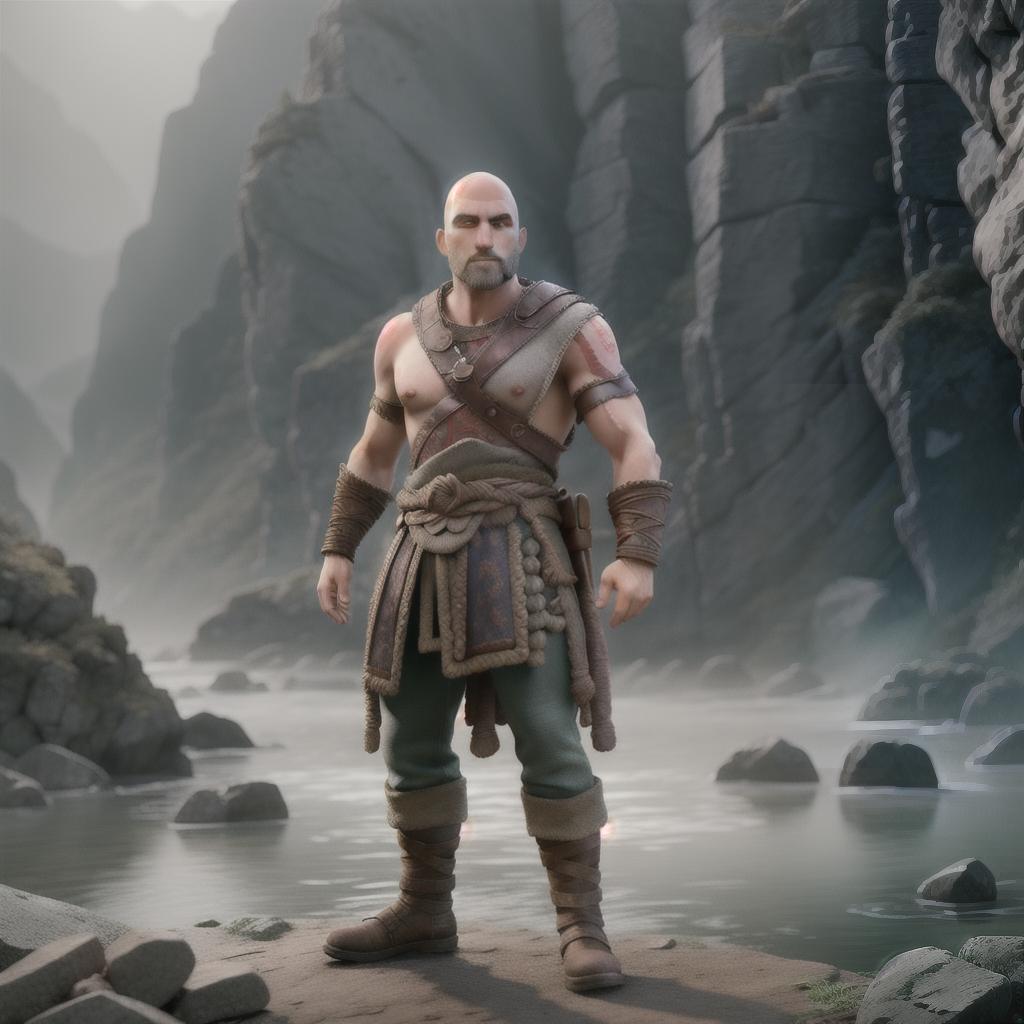  God of war hyperrealistic, full body, detailed clothing, highly detailed, cinematic lighting, stunningly beautiful, intricate, sharp focus, f/1. 8, 85mm, (centered image composition), (professionally color graded), ((bright soft diffused light)), volumetric fog, trending on instagram, trending on tumblr, HDR 4K, 8K