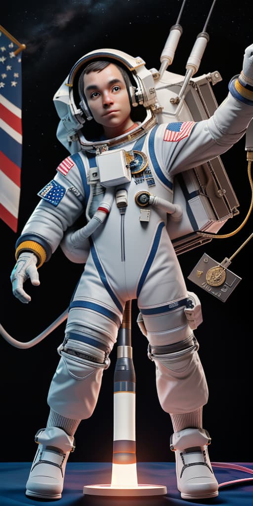  astronaut above the ground, holding a medal in his hand