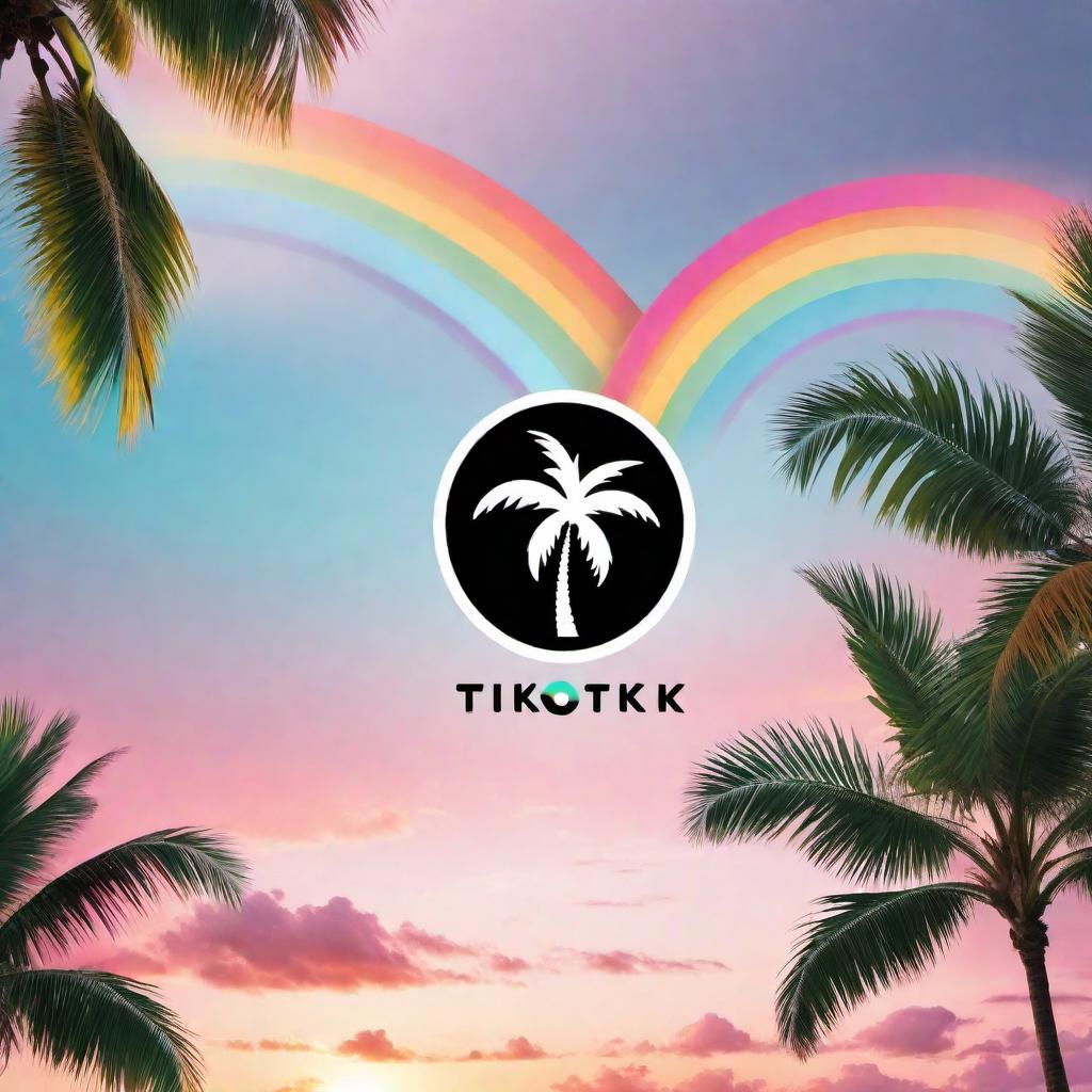  Create a logo for a TikTok brand that includes imagery of palm trees, the ocean, birds, and rainbow hearts to represent a personal journey from Ohio to Miami, Florida. The logo should be vibrant, embodying themes of transformation, new beginnings, and hope. It should be suitable for social media and reflect the user's vision of moving to Florida with optimism. The design should be colorful with a tropical feel and incorporate the sequence of rainbow-colored hearts in an artistic and recognizable way. hyperrealistic, full body, detailed clothing, highly detailed, cinematic lighting, stunningly beautiful, intricate, sharp focus, f/1. 8, 85mm, (centered image composition), (professionally color graded), ((bright soft diffused light)), volumetric fog, trending on instagram, trending on tumblr, HDR 4K, 8K