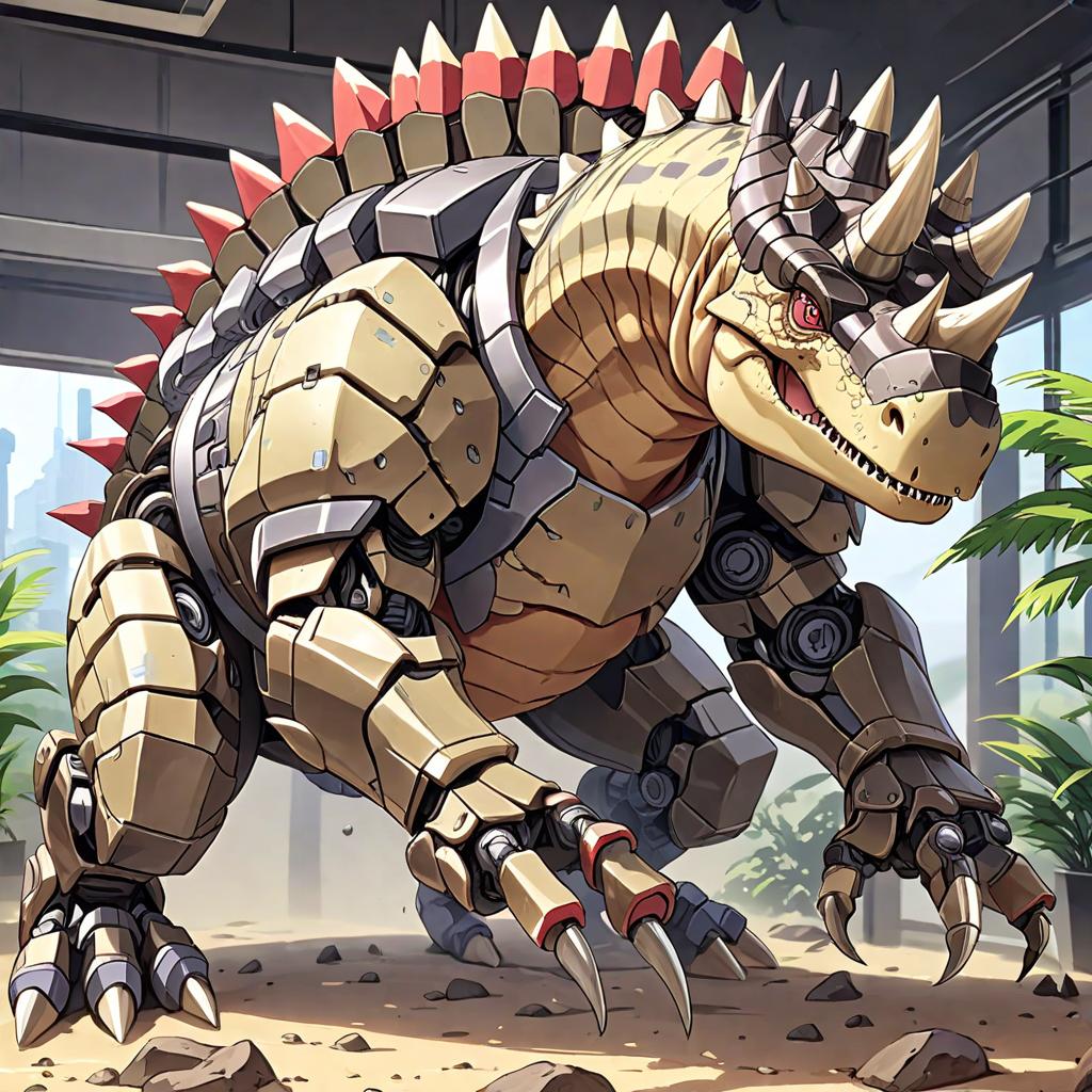  anime style artwork, (masterpiece:1.1), (highest quality:1.1), robotic dinobot Ankylosaurus , anime style, key visual, vibrant, studio anime, highly detailed